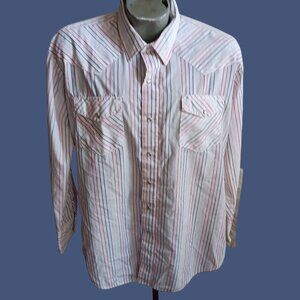 Vintage 1980s Mens Western Shirt XL White Stripes Indy Crispy Dad Grandpa